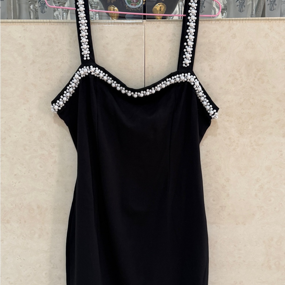 Finesse Black Dress with Pearl Accents